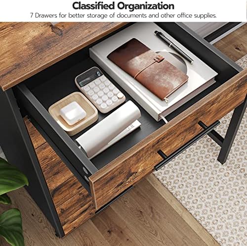 HOOBRO 7-Drawer File Cabinet, Wooden Office Cabinet with Drawers, Mobile Storage Filing Drawer for Home Office, Study, Easy Assembly, Rustic Brown and Black BF07WJ01 - Image 4