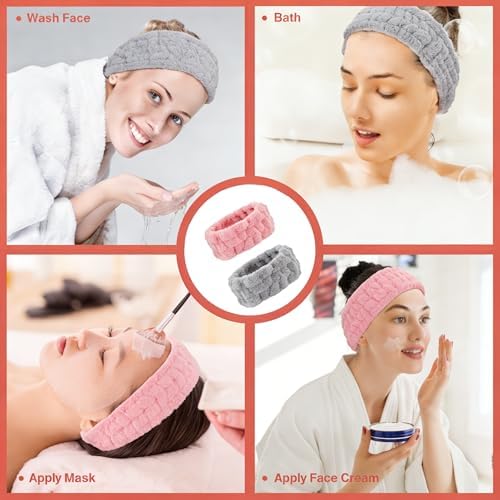 3 Pack Microfiber Towel Headbands for Women & Girls, Soft Facial Hair band for Washing Face, Makeup, Spa & Skincare, Elastic Adjustable Fash Wash Headbands - Image 3
