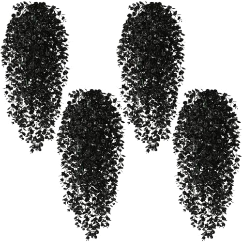 Waipfaru 4Pcs Artificial Hanging Plants, Black Halloween Wall Decor by Waipfaru