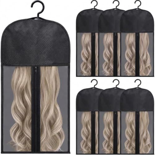 6‑Pack Long Wig Storage Bags, Hanging Hair Extension Holder with Hooks by Unknown