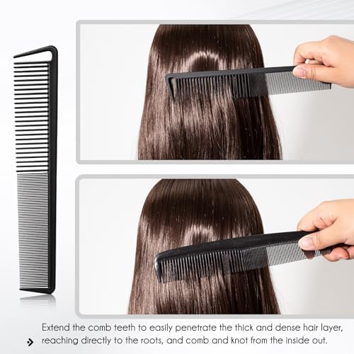 5PCS Hair Comb Set - Professional Wide & Fine Tooth Rat Tail Combs for Men Women，Carbon Fiber Comb for Hair Cutting Styling Braiding Parting Teasing Tools(Black) - Image 4