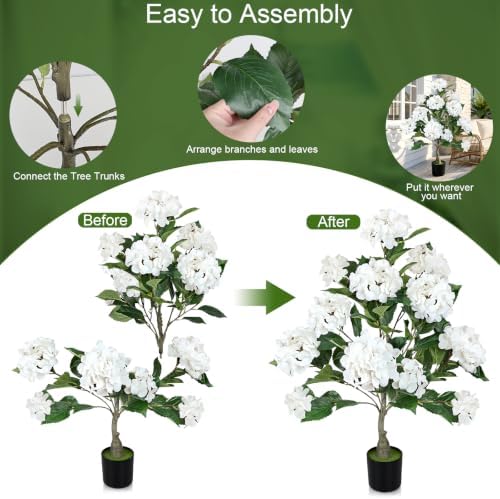 2 Pcs Faux Hydrangea Tree, 3Ft Hydrangea Artificial Flowers Potted - Image 2