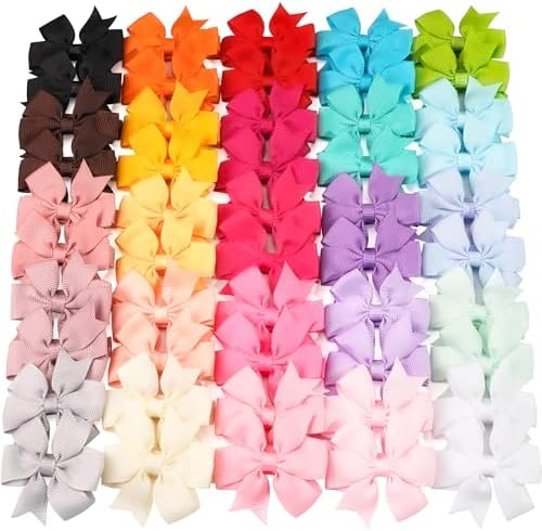 JOYOYO 50pcs Boutique Grosgrain Ribbon Pinwheel Hair Bows for Baby Girls, Toddler Bows Hair Clips Birthday Gifts In Pair by JOYOYO
