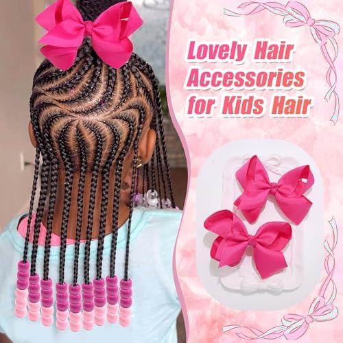 NAISKA 62PCS Valentine's Day Hair Beads 4.7in Hair Bow Clips Large Hole Girls Braids Beads Valentines Hair Jewelry Lovely Rose Red Pink Hair Accessories Kit for Kids Girls - Image 5