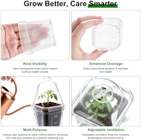 12 Pcs Self Watering Pots with Humidity Dome for Indoor Plants - Small Clear Propagation Cups, Plastic Tissue Culture Acclimation Kit for African Violet, Succulent, Alocasia, Hoya （Clear） - Image 3