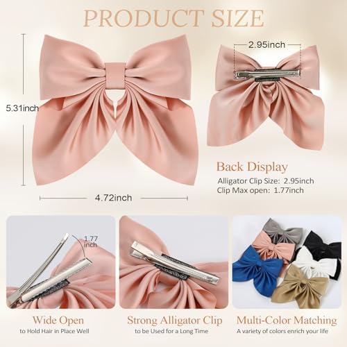 Seiolieliou 6Pcs Hair Bows for Women, Silky Satin Bow Hair Clips for Girls - Image 4