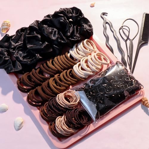 YANRONG 755PCS Hair Accessories for Woman Set Seamless Ponytail Holders Variety Hair Scrunchies Hair Bands Scrunchy Hair Ties For Thick and Curly (755PCS (black brown)) - Image 3