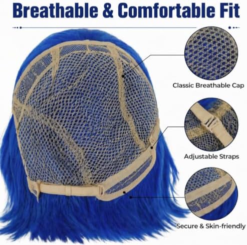 Short Royal Blue Bob Wig with Bangs for Women - Image 4