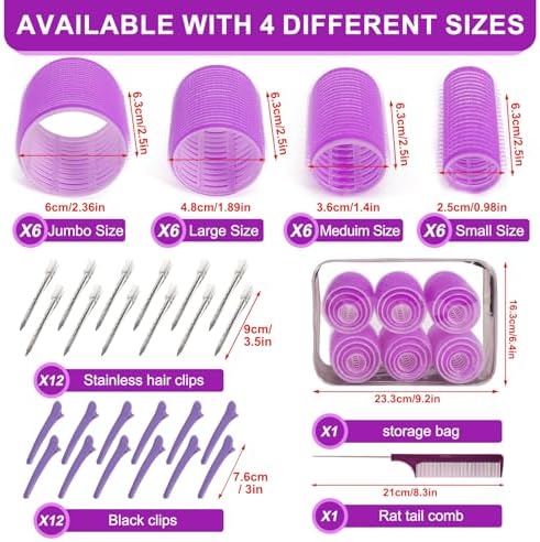 4 Sizes Hair Rollers Set with Clips - 50 Pcs Hair Curlers Rollers for Women, Self Grip Holding Hair Roller for Hair Long Medium Short Bangs Thick Fine Volume Thin, Pink - Image 2