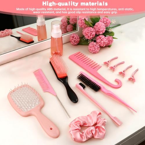 12-Piece Hair Brush Set with Detangling Brush and Hair Spray Bottle, Pink - Image 7