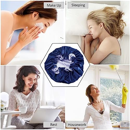 Silk Bonnet for Sleeping Satin Bonnets Double Layer Reversible Hair Cap Bonnet for Women Long Curly Braid Hair (Navy) - Image 5