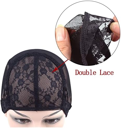 Black Double Lace Wig Caps with Adjustable Straps Swiss Lace Hairnet on the Back for Making Wig (Black S) - Image 2