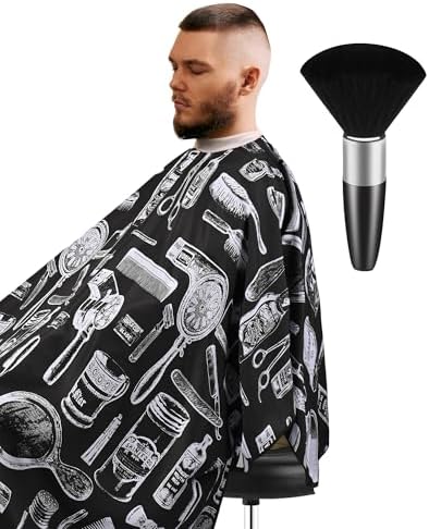 ULG Professional Hair Cutting Cape with Neck Duster Brush Waterproof Extra Large Size Salon Barber Cape Haircut Cape for Men Women and Kids, 57”×72” Full Body Coverage, Black with White Printing by ULG