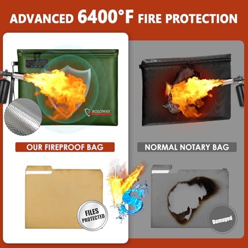 ROLOWAY Fireproof Document Bag (14.5 x 11.5 inch), 6400℉ Fireproof Money Bag with Zipper for Cash, Fire Safe Money Pouch with Lock (Green) - Image 4