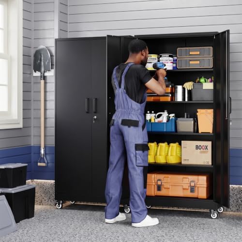 Yizosh Wheeled Metal Garage Storage Cabinet,Lockable Files Storage Cabinet - Image 2