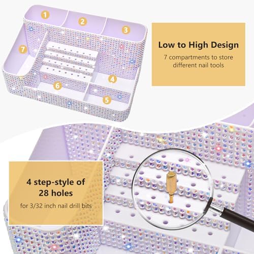 CGBE Nail Drill Holder, 28 Holes Nail Drill Bit Holder - Bling dz-White - Image 2