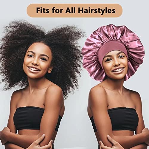 3PCS Extra Large Satin Bonnets for Sleeping, Hair Bonnets for Black Women Braids Curly Hair, C - Image 4
