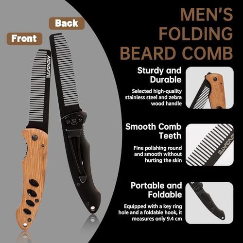 1PC Wooden Beard Comb for Men - Folding & Secure Lock & Pocket clip, 0.12lb - Image 5