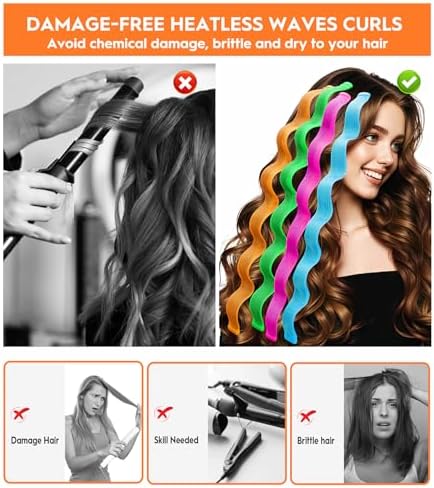 42 Pcs Heatless Wave Curlers for Long Hair, Easy Styling Hook, 21.65 Inch - Image 2