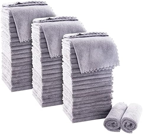 MOONQUEEN Ultra Soft Premium Washcloths Set - 12 x 12 inches - 72 Pack - Quick Drying - Highly Absorbent Coral Velvet Bathroom Wash Clothes (Light Grey) by MOONQUEEN