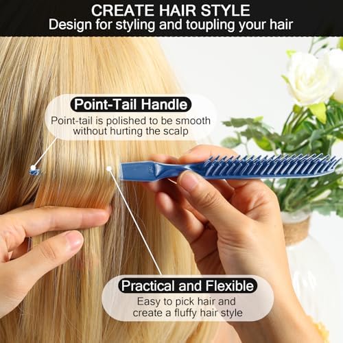 SIMPOR 3 Row Hair Comb for Natural Detangling, Hair Styling Brush, Nylon Bristle Unbraider Teasing Rat Tail Comb for Women Men Blue - Image 5