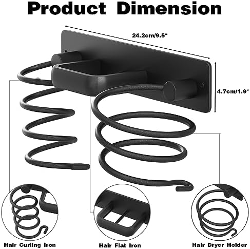 hicorfe Hair Dryer Holder 3 in 1 Hair Tool Organizer,Blow Dryer Holder Wall Mounted,Bathroom Bedroom Hair Care Styling for Flat Iron,Curling Iron,Hair Straightener （Black） - Image 2