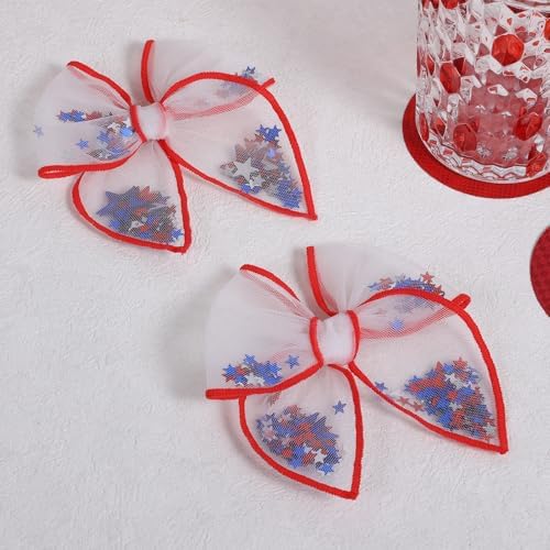 July 4th Patriotic Bows for Girls,Mesh Tulle Fable Hair Bow Clips Gift,4in by Miroksh