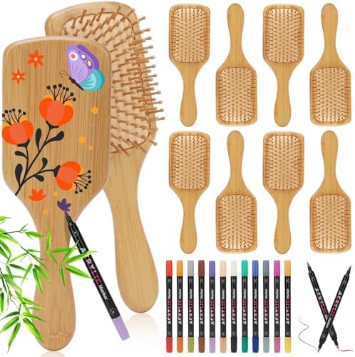 8PCS DIY Bamboo Hair Brush Painting Kit Bulk with 12 Pens for Decor, Square by SAYAYA