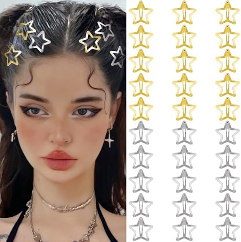 Star Hair Clips 2000s Y2K Hair Accessories-30 PCS 1.18"-Gold Silver by SAOROPEB