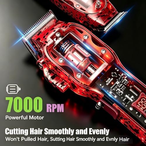 Professional Hair Clippers for Men, Cordless Barber kit for Hair Cutting & Grooming, Hair Clippers and Trimmer Set for Barber Haircut with LED Display, 8 Fade Taper Combs(Red Set) - Image 5