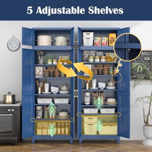 SteeLoong 90”Metal Pantry Storage Cabinet with Doors & 5 Adjustable Shelves - Image 4