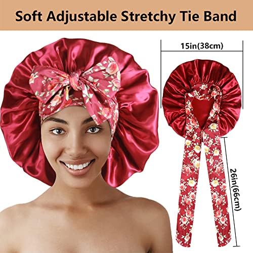 2pcs Large Silky Bonnets with tie Band Braid Bonnet, Satin Bonnet for Sleeping Curly Hair, C - Image 3