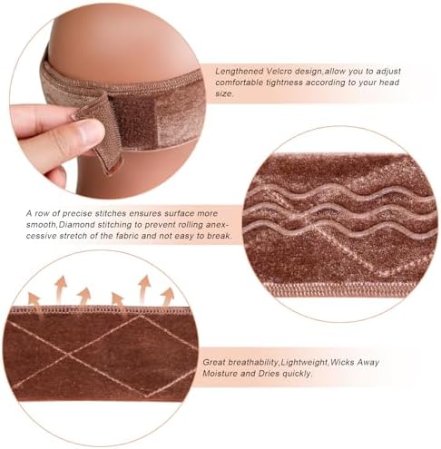 Wig Grip Band Flexible Velvet Scarf Adjustable Comfort Headband Wig Comfort Non-Slip Adjustable Fasten Wig Bands with Wavy Silicone (Brown) - Image 4