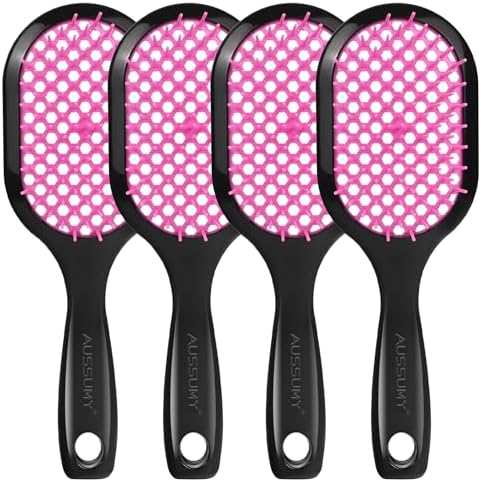 4 Pack Vented Detangling Hair Brush - Detangler Hairbrush with Soft Bristles for Effortless Tangle Free - Ideal for Wet Dry or Curly Damaged Hair for Women Men Kids by Aussumy