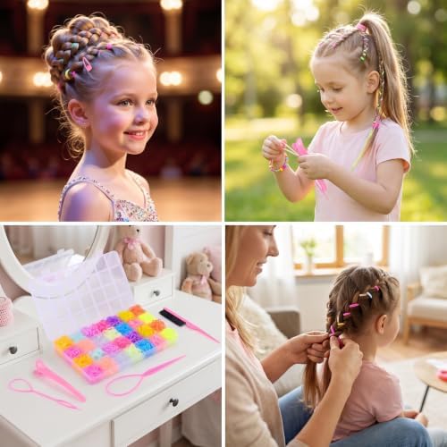 Rubber Bands for Hair with 8 Styling Tools 28 Grid Pastel Hair Elastics Set with Storage Box for Braids Ponytails Toddlers Women Styling and Crafts - Image 7