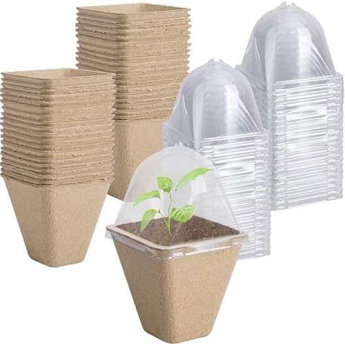 Purple Star 40 Pcs Starter Pots for Planting Seeding- 3.1 Inch Square Planter Nursery Pot with Humidity Dome- Biodegradable Peat Pots for Seedlings Garden Vegetable Flower Germination by PurpleStar