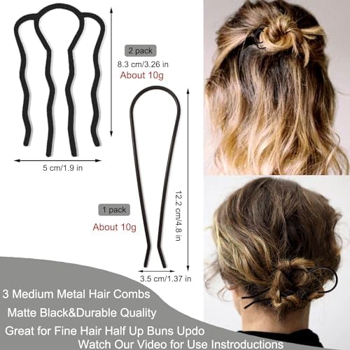 7 Pcs Metal Hair Side Combs Hair Fork Clip Teeth Hair Pin Stick for Updo Bun, U Shape Hair Combs for Vintage Hairstyle Hair Accessories, Thick Hair Combination - Image 3