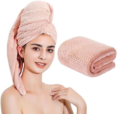 Microfiber Hair Towel Quick Dry Hair Towel Hair Drying Towels Suitable for All Kinds of Hair Ultra Absorbent Long and Thick Hair 24X48inch Lotus Root Pink (1pcs) by LAOJBABA