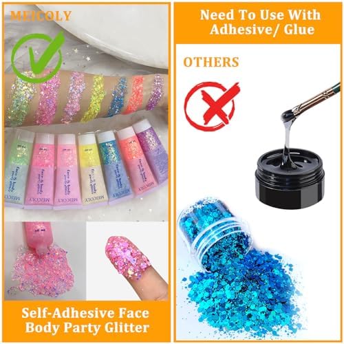MEICOLY Chameleon Baby Pink Body Glitter,Pink Turn to Purple Face Glitter Paint,Holographic Color Changing Mermaid Hair Glitter Gel for Hair,Self-Adhesive Pink Halloween Glitter for Festival Party - Image 5