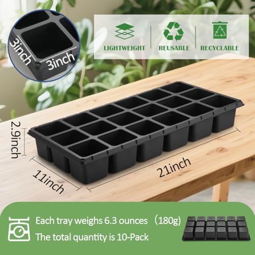 RooTrimmer 10 Pack 18 Cell Seed Starter Trays - 2.9 "Deep 3 Inch Big Cell Plastic Nursery Trays, 20" x 10", for 1020 Flat Trays Seed Germination, Planting Seedlings & Propagation - Image 3
