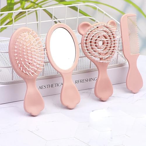 4 Pieces Mini Hair Brush Hair Comb Set For Women Girls Kids Toddler Small Travel Hair Combs Brushes Handheld Mirror Set Detangling Comb Massage HairBrush with Air Cushion (Pink) by Lyaiwever