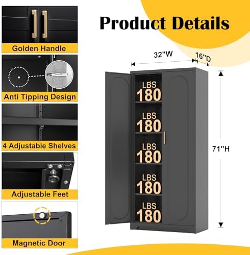 Steeloong 71"Metal Pantry Storage Cabinet with Doors & 4 Adjustable Shelves - Image 3