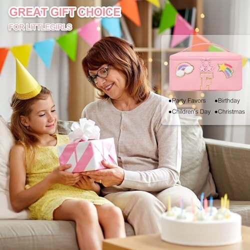 OCHEAL Initial Makeup Bag,Pink Travel Makeup Organizer Case Beauty Toiletry Cosmetic Bag with Rainbow, Trendy Stuff Personalized Gifts for Women and Girls-F - Image 3