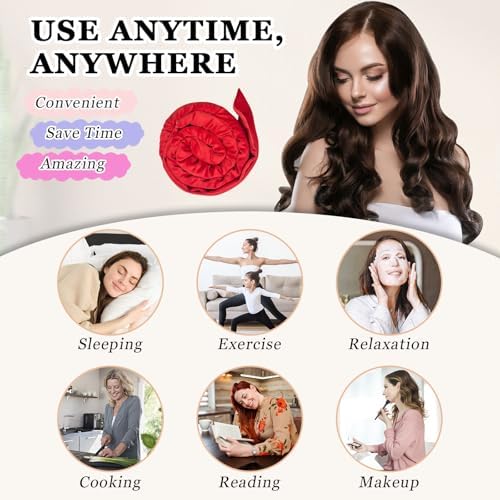 Gwabee Heatless Curls Overnight Hair Curlers to Sleep In, 9 PCS Velvet Heatless Hair Curler Overnight Curls for Women Long Medium Hair Volumes, Heatless Curling Waves Set with Sleep Bonnet - Red - Image 6