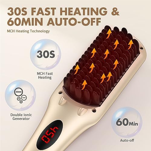 Hair Straightener Brush, MiroPure Ionic Hair Straightener Comb with 16 Temp, Auto-Off & Anti-Scald & Effective Hair Care, MCH Heating Hair Straightening Brush for Women - Image 2