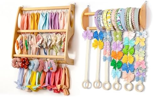 Headband Holder Hair Bows Organizer for Girls Large Capacity Wall Hanging Storage with 40 Metal Hooks 16.5 Inches x 6 Rows of Clip Spaces Hair Accessories Organizer for Baby (XL) - Image 2