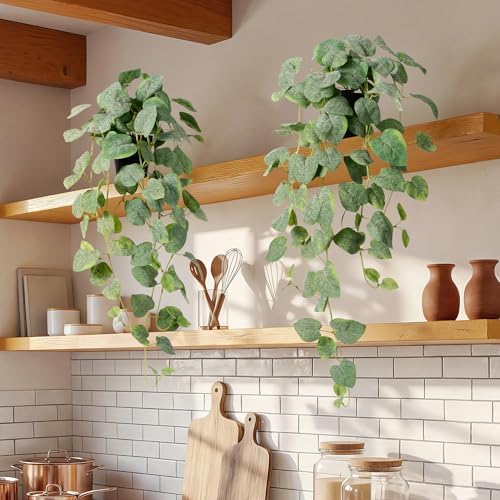 Artificial Plants Indoor - 2Pc Fake Hanging Plants with Pots, Modern Faux Pothos Ivy Plant for Outdoor, Artificial Silk Plant Greenery for Home Window Shelf Decor, White Green 33In - Image 3