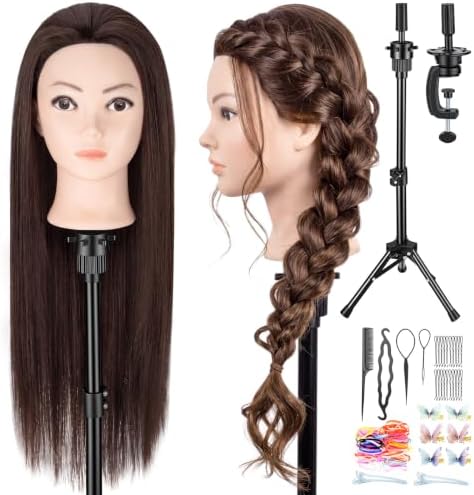 30-Inch 80% Human Hair Mannequin Head with Tripod Stand for Hair Styling by WtuhuMag-SafeCharger