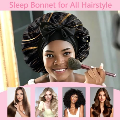 Satin Hair Bonnet Silk Bonnet for Sleeping Double Layer Elastic Tie Band Adjustable Reusable Hair Cap Cute Women Girls - Image 4