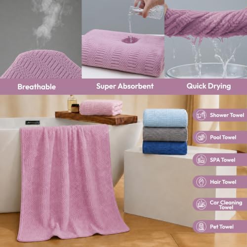 JML Microfiber Bath Towels, 2 Pack, 27x55 in, Purple - Image 4
